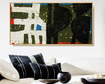 Abstract Art Modern Tribe Art 48x24" Acrylic Wax Wood Framed