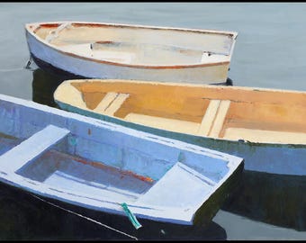 Boston Boats Framed Oil by Bo Kravchenko