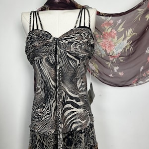 Vintage Y2K dress 2000s Diane freis animal & floral printed beaded dress
