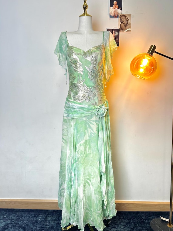 Rare Find Vintage Y2K Diane Freis Pastel Green Fairy Floral Printed Beaded  Dress - Etsy