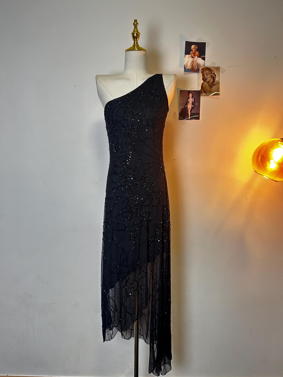 Vintage cache Black floral beaded dress Vintage cache Black floral beaded dress