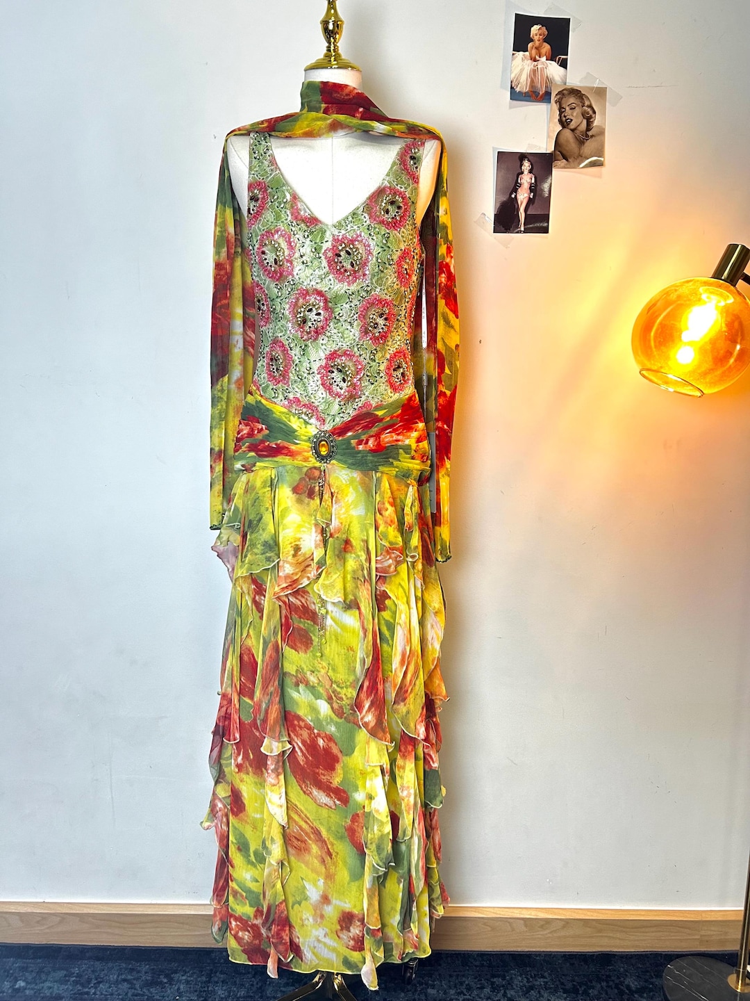 Vintage Yve London Fairy Green Floral Beaded Dress - Etsy Vintage Yve London Fairy Green Floral Beaded Dress - Etsy