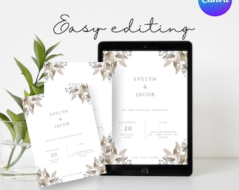 Wedding Invitation Template Electronic Phone Evite Canva Editable Digital eCard Modern Minimalist