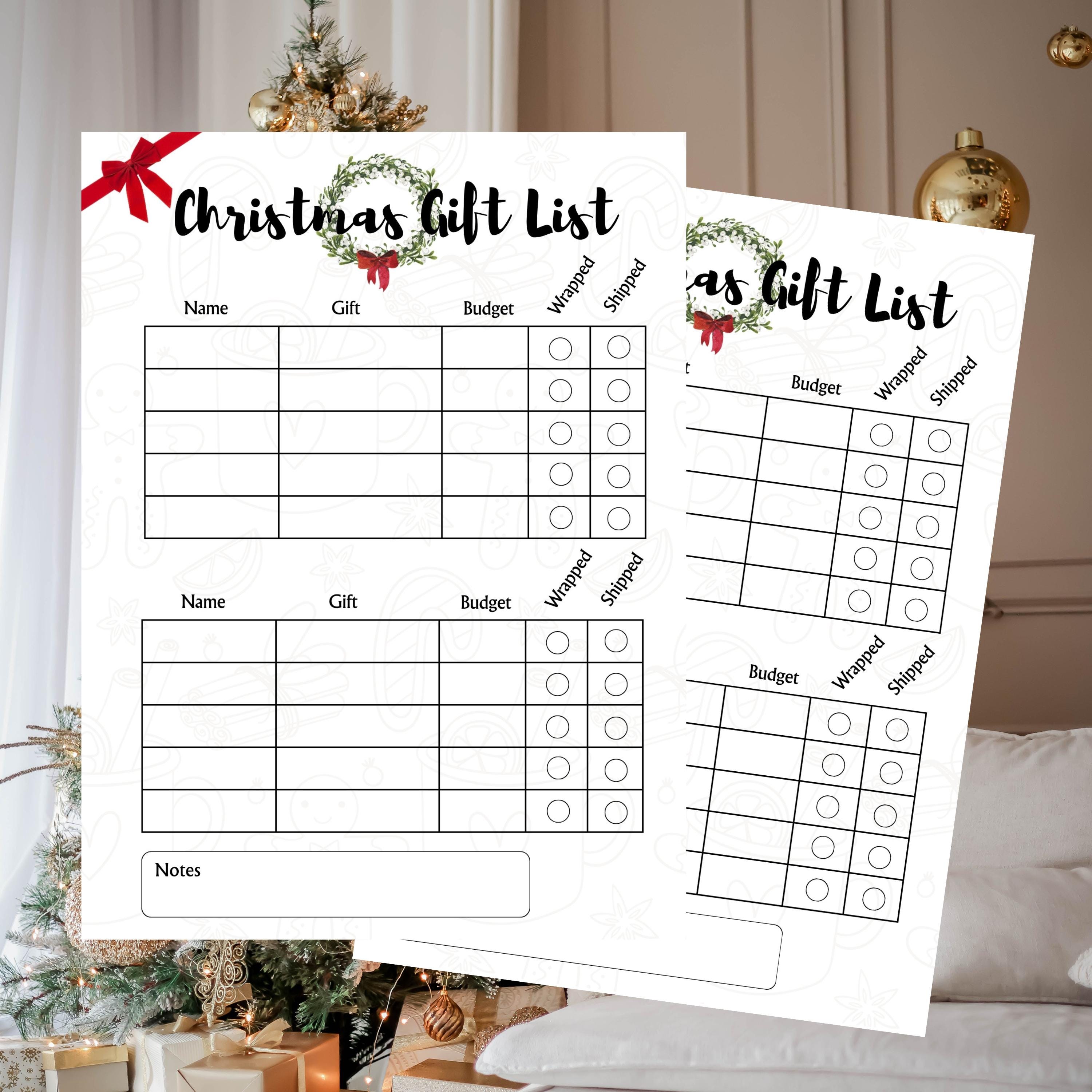 Christmas Gift List Tracker Template, Holiday Budget Planner, Printable ...