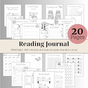Book Reading Journal Reading Planner Bundle, Book Tracker Reading Challenge, Book Reading Logs, Book Review, Monthly Printable, Digital PDFs