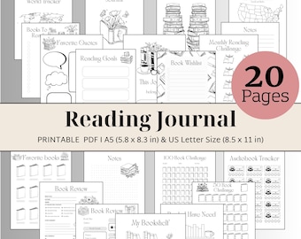 Book Reading Journal Reading Planner Bundle, Book Tracker Reading Challenge, Book Reading Logs, Book Review, Monthly Printable, Digital PDFs