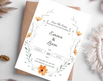 Wildflower Wedding Invitation Template, Boho Floral Editable Canva Invite, Digital Download