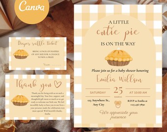 Cutie Pie Baby Shower Invitation Bundle Editable Canva Template Printable Invite Set