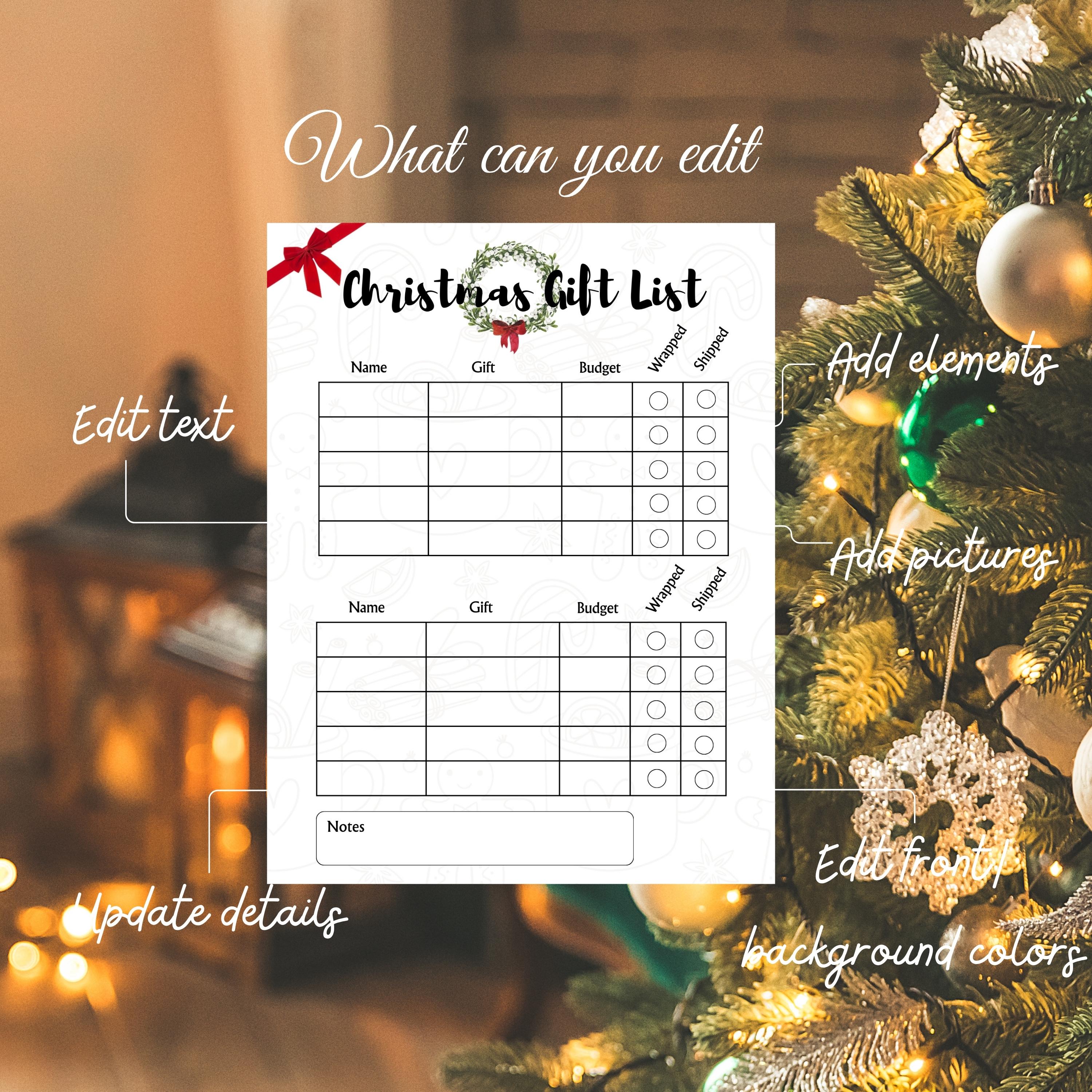 Christmas Gift List Tracker Template, Holiday Budget Planner, Printable ...