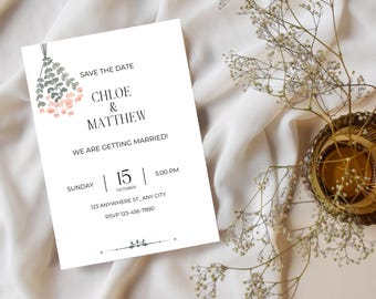 Save the Date Template Minimalist 5x7 Canva Editable Wedding Announcement Printable PDF Digital