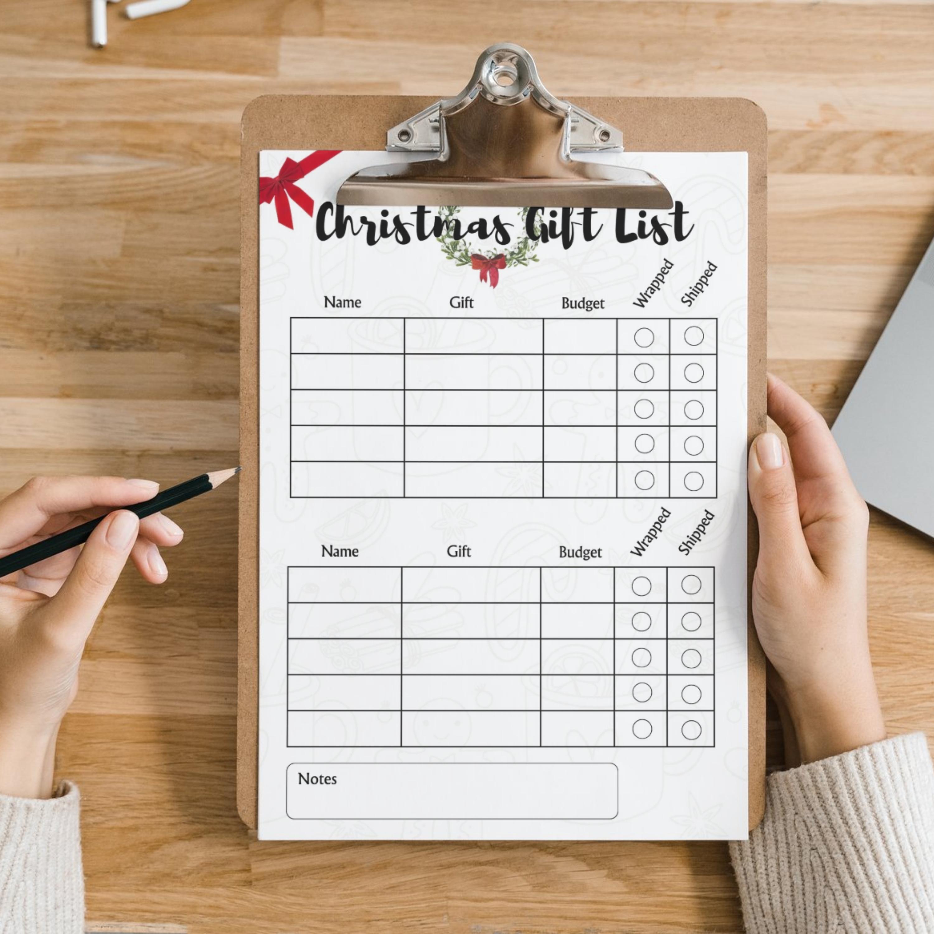 Christmas Gift List Tracker Template, Holiday Budget Planner, Printable ...