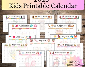 2026 Monthly Calendar Bundle, Printable 2026 Planner, Home School Organizer, Family Schedule Pages, Digital PDF Instant Download Kit