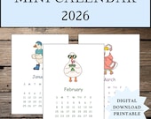 2026 Whimsical Silly Goose Mini Desk Calendar, 12 Month Printable Calendar, Funny Goose Art, Digital Download, 5x7 Desk Decor, Cute Gift