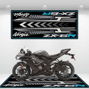 Kawasaki Style Ninja ZX-6R Motorcycle Mat  Personalized Rug Motorcycle Floor Bottom