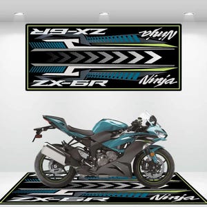 Kawasaki Style Ninja ZX-6R Motorcycle Mat  Personalized Rug Motorcycle Floor Bottom