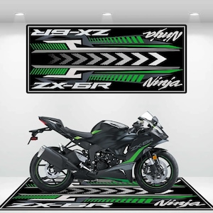 Kawasaki Style Ninja ZX-6R Motorcycle Mat  Personalized Rug Motorcycle Floor Bottom