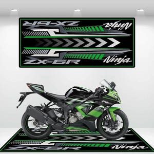 Kawasaki Style Ninja ZX-6R Motorcycle Mat  Personalized Rug Motorcycle Floor Bottom