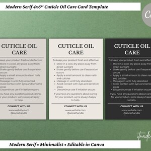 May include: Three cuticle oil care card templates in beige and black, with instructions for use. The cards feature the text "Cuticle Oil Care" and care instructions. The cards are 10x15 cm.