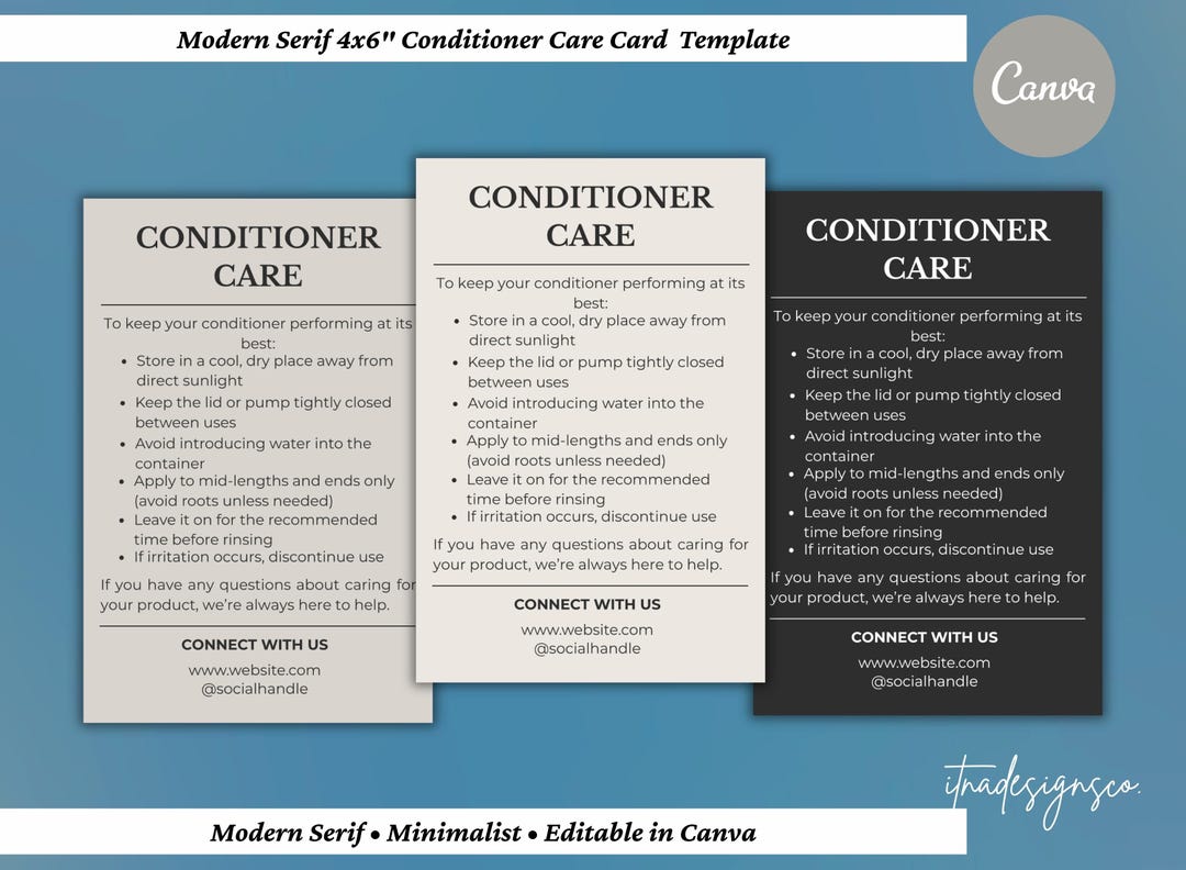 Conditioner Care Card Template - Hair Conditioner Instructions ...