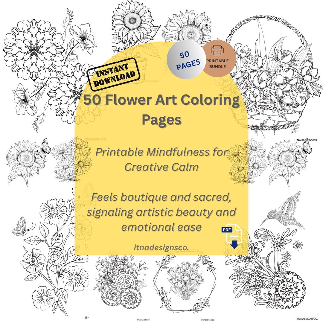 Floral Coloring Pages | Mindfulness Art, Stress Relief (printable PDF ...