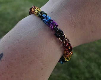 Rainbow chainmaille-armband, Philadelphia Pride, Inclusive Pride, Byzantijns weefsel, armband van geanodiseerd aluminium.