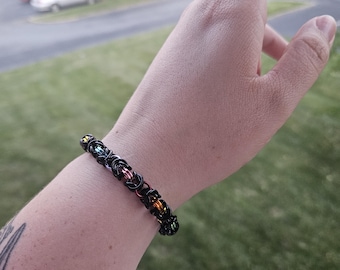 Zwarte regenboog maliënkolder, Pride, Byzantijns weefsel, armband van geanodiseerd aluminium.