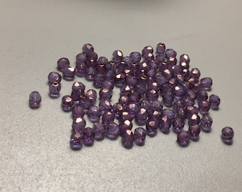 50 - 4mm Lumi Amethyst Czech Fire-polished Faceted Round Beads