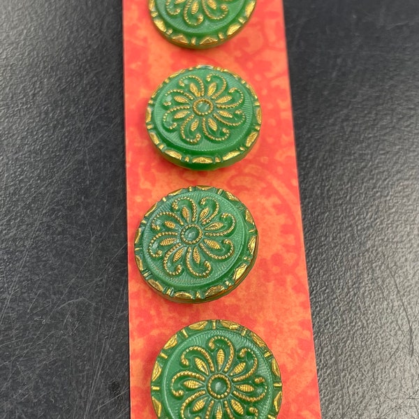 Vintage Czech Green and Gold Glass Shank Buttons