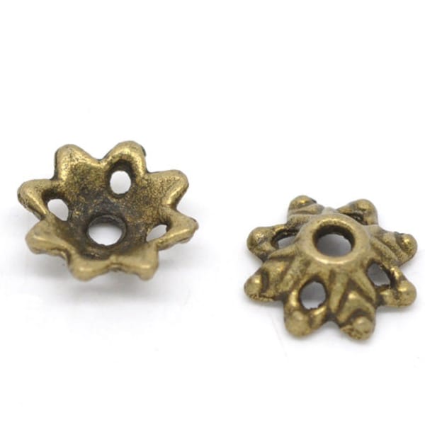 50 Antique Bronze Snowflake Bead Caps 8mm