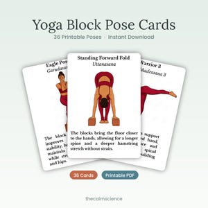 Yoga Block Pose Cards Printable | 36 Poses Using Blocks and its Benefits | Digital Download Yoga Deck | Beginner & Teacher Practice