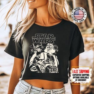 Top corto Disney Star Wars, camiseta corta Mandalorian, top corto Galaxy's Edge, Darth Vader, Chewbacca, Star Jedi, top corto Luke Skywalker imagen 11
