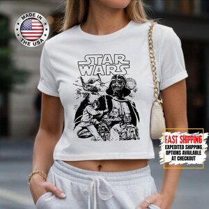 Top corto Disney Star Wars, camiseta corta Mandalorian, top corto Galaxy's Edge, Darth Vader, Chewbacca, Star Jedi, top corto Luke Skywalker imagen 8