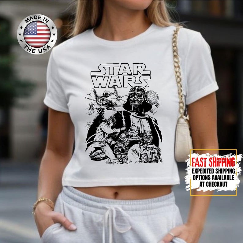 Top corto Disney Star Wars, camiseta corta Mandalorian, top corto Galaxy's Edge, Darth Vader, Chewbacca, Star Jedi, top corto Luke Skywalker imagen 8