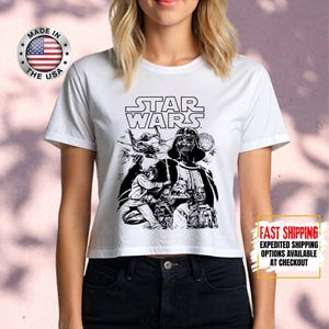 Top corto Disney Star Wars, camiseta corta Mandalorian, top corto Galaxy's Edge, Darth Vader, Chewbacca, Star Jedi, top corto Luke Skywalker imagen 9