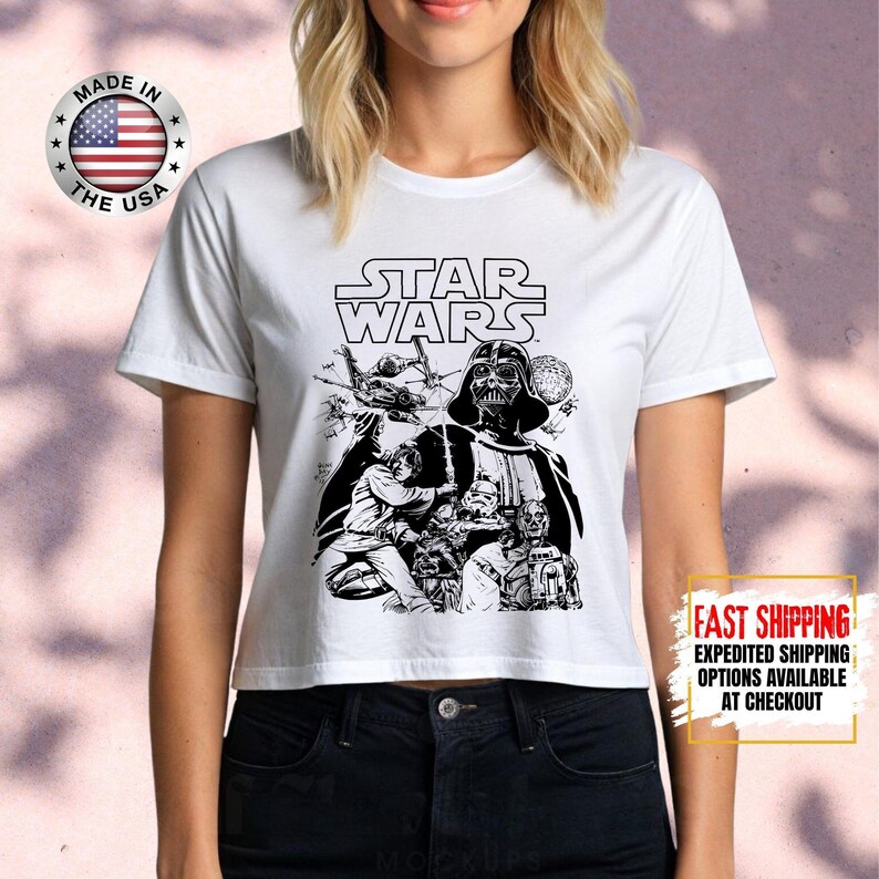 Top corto Disney Star Wars, camiseta corta Mandalorian, top corto Galaxy's Edge, Darth Vader, Chewbacca, Star Jedi, top corto Luke Skywalker imagen 9