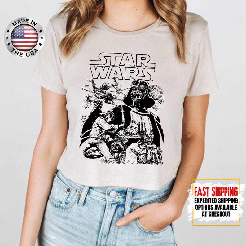 Top corto Disney Star Wars, camiseta corta Mandalorian, top corto Galaxy's Edge, Darth Vader, Chewbacca, Star Jedi, top corto Luke Skywalker imagen 1