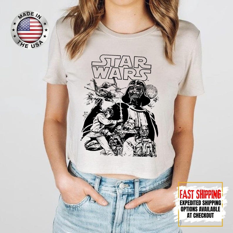 Top corto Disney Star Wars, camiseta corta Mandalorian, top corto Galaxy's Edge, Darth Vader, Chewbacca, Star Jedi, top corto Luke Skywalker imagen 10
