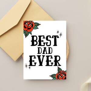 Best Dad Ever Digital Father&#39;s Day Card | Printable Tattoo Style Greeting Card | Instant Download Gift for Dad
