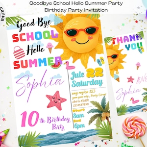 Goodbye School Hello Summer Invitation,  End of School Party Invite, Funny Hello Summer Invite, Kids Beach Invtie, Pool Party Invite