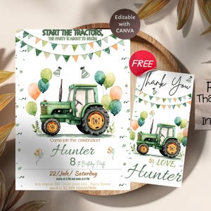 Inbjudan till traktorfödelsedag, inbjudan till bondgårdsfest, grönt traktortema, pojkfödelsedagsinbjudan