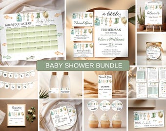 A Little Fisherman Baby Shower Bundle, Boy Fishing Baby Shower Invitation Set, Fishing Baby Shower Games Package
