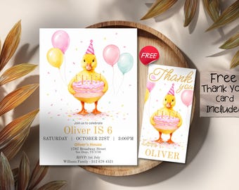 Duckling Birthday Invitation, Cute Duck Party Invite, Editable Template, Printable Digital Download