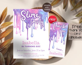 Slime Party Invitation Template, Editable Kids Birthday Invite, Printable DIY Digital Download