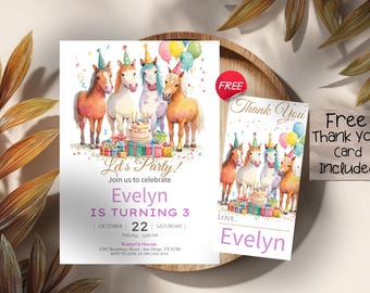 Horse Birthday Invitation, Pony Party Invite, Equestrian Birthday, Editable Digital Download