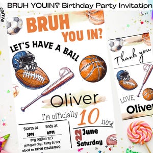 Editable Lets Have a Ball Sports Party Invitation Template, Editable Baseball Football Soccer Basketball Invite, Watercolor Sport Invite