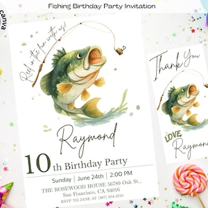 Editable Fishing Birthday Invitation Template, Fishing Birthday Invite, Fish Birthday Invitation, Boy Fishing Birthday, Editable Canva Evite