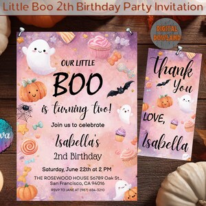 Editable Pink Halloween 2nd Birthday Invite, Girl Ghost Invitation, Spooky Halloween Two Party Invite, Halloween Birthday Invitation