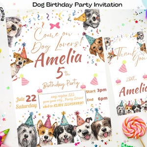 Editable Dogs Birthday Invitation Template,  Puppy Birthday Invitation, Cute Dogs Invitation, Puppy Party Invitation, Kids Birthday Invite