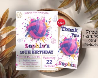 Volleyball Birthday Invitation, Pink Volleyball Party Invite, Girls Sports Birthday, Volleyball Game Party