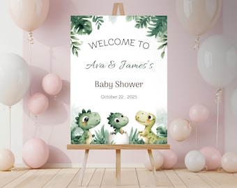 Dinosaur Baby Shower Welcome Sign, Editable Dino Baby Shower Poster, Printable Baby Shower Sign Template